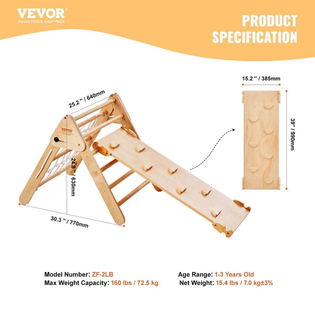 Pikler Triangle Set 4 in 1 Montessori Climbing Toys for Toddlers 1-3 Years