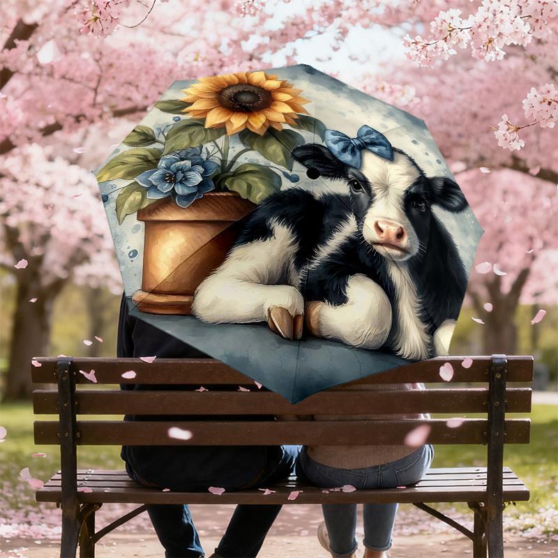 1PC Cow Sunflower Umbrella-8-Rib Reinforced, Automatic Open, Lightweight & Durable, Cute Fashion Accessory for Outdoor-T320