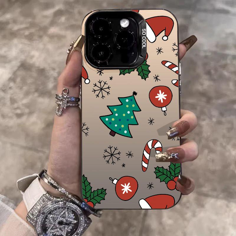 For iPhone 17 16 15 14 13 12 11 Pro Max 17 Air 16E X XS XR Case Merry Christmas Cartoon Christmas Tree Electroplate Silver Cover