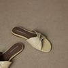 Krazing Pot Cow Skin Mules Summer Size 42 Low Heels Luxury Shoes Metal Decoration Women Superstar Women Peep Toe Slip on Sandals