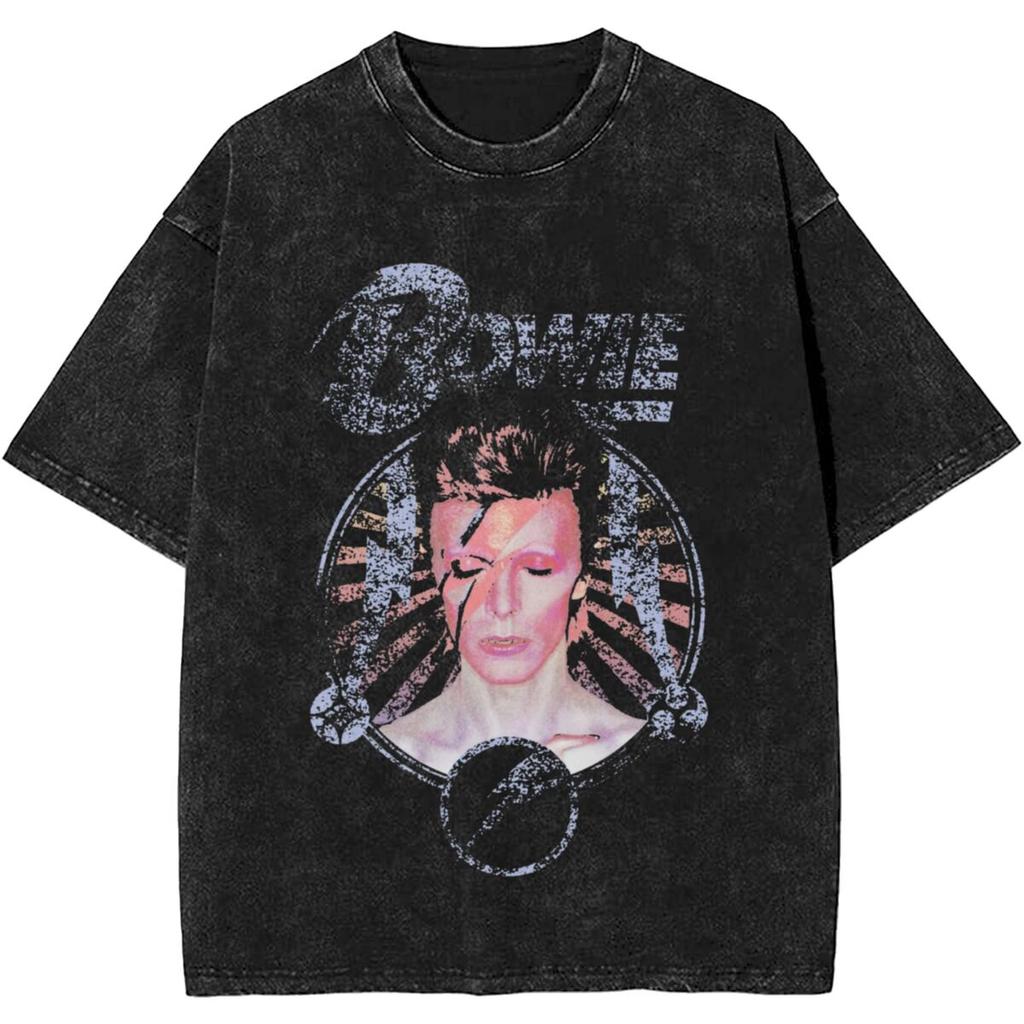 From The Vintage Washed Print T Shirt Men Davids Bowied Vintage Cotton T-Shirts Summer O Neck Leisure Tees Clothes