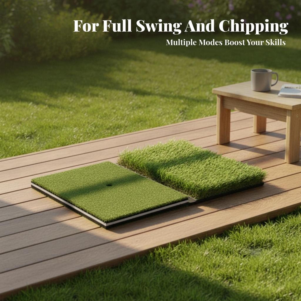 Foldable Golf Hitting Mat Tee Hole Dual Turf Layered Base Practice Tool