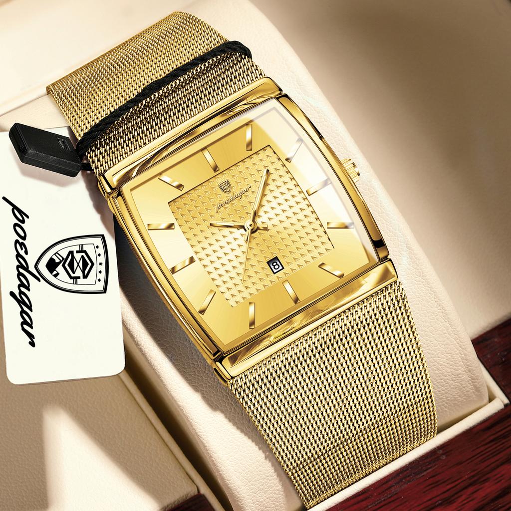 POEDAGAR Luxury Casual Men Clock Stainless Steel Mesh Date Waterproof Luminous Wristwatch Quartz Fashion Watches