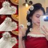 2PCS Pearl Plush Snowflake Hair Clips Bow Duck Down Clip  Party Hair Accessories