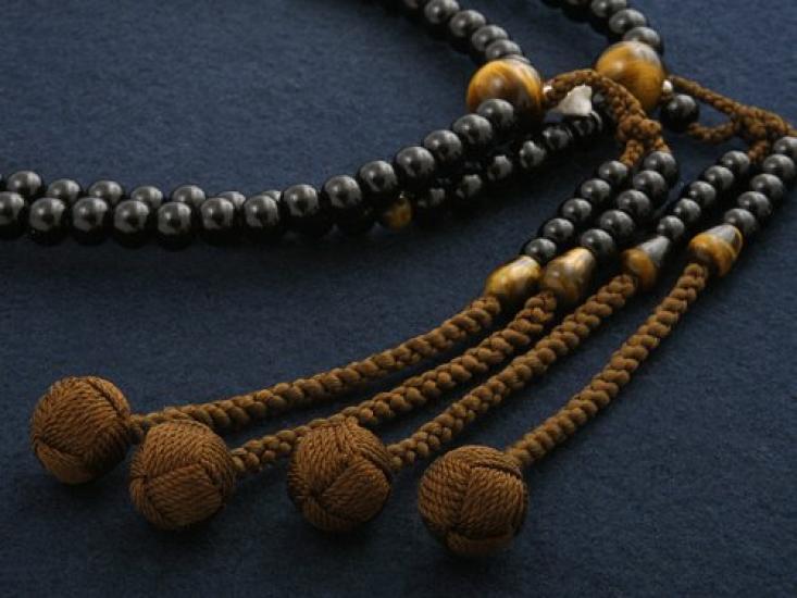 Kyoto Buddhist Altar Hayashi Prayer Beads Shingon Sect Shakuni Ebony with Tiger Eye Stone Formal Official Bag Kyoto Prayer Beads (For Men) [Tiger Eye]