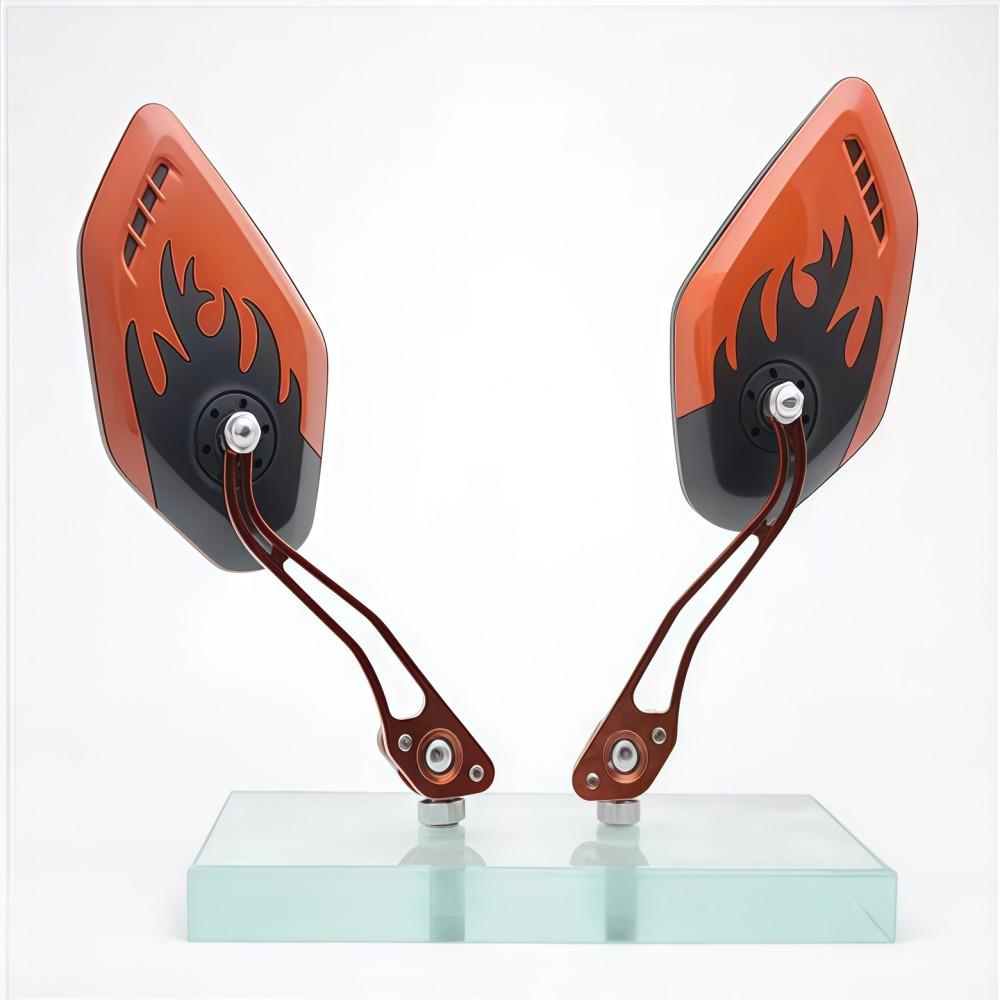 1Pair Universal Motocycle Rear View Adjustable Side Mirrors for Handlebars Aluminum Flame Pattern with 8mm/10mm Screws