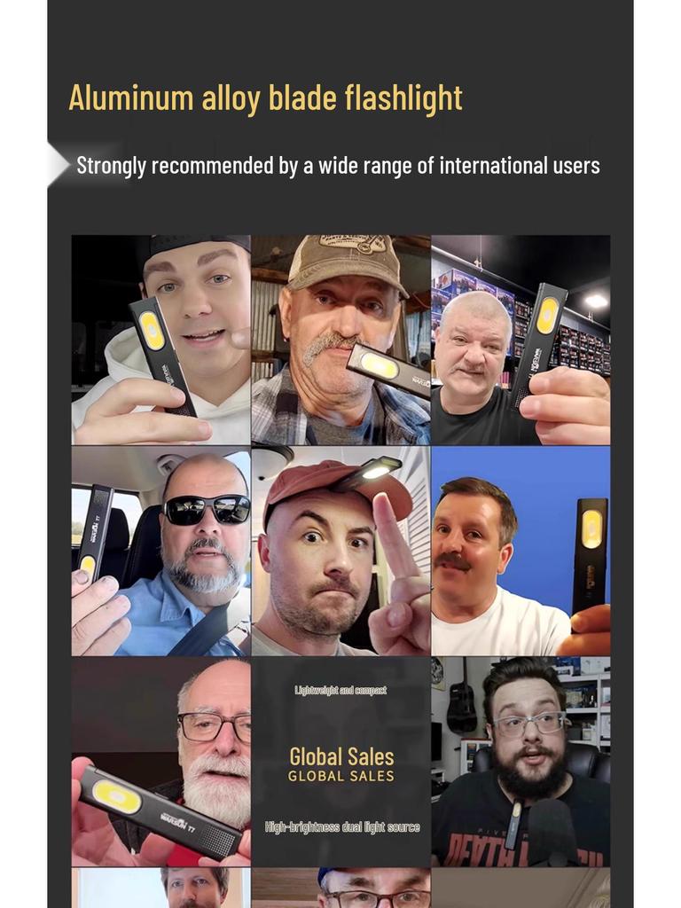 Ultra-Thin Magnetic Dual-Light Flashlight: High-Intensity, Portable, Mini Pen Light with Cap Clip and Long Battery Life for Auto Repair