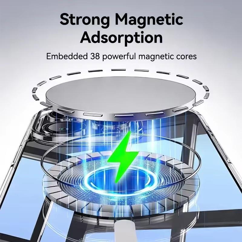 Magnetic Case For iPhone 16 15 14 13 12 Pro Max Case Anti Yellow Transparent Cover For iPhone 16 Pro Wireless Charger Thin Cover