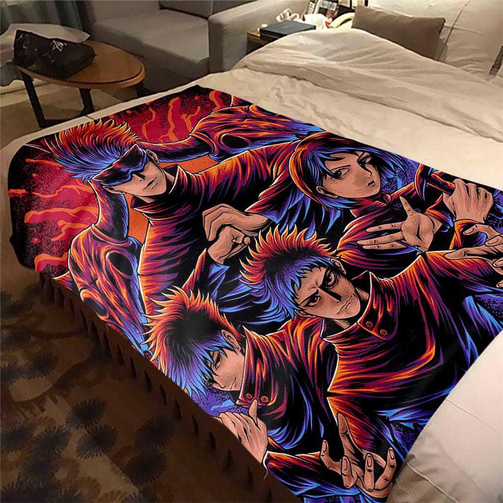 Jujutsu Kaisen Warm Flannel Blanket, Printed for Bed Sofa Chair, Ideal for Picnic Travel Home Decor -HYQ3