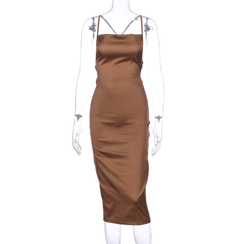 Summer Women's Sleeveless Satin Long Dress Elegant Bandage Backless Hollow Out Party Dress Sexy Vestidos For Special
