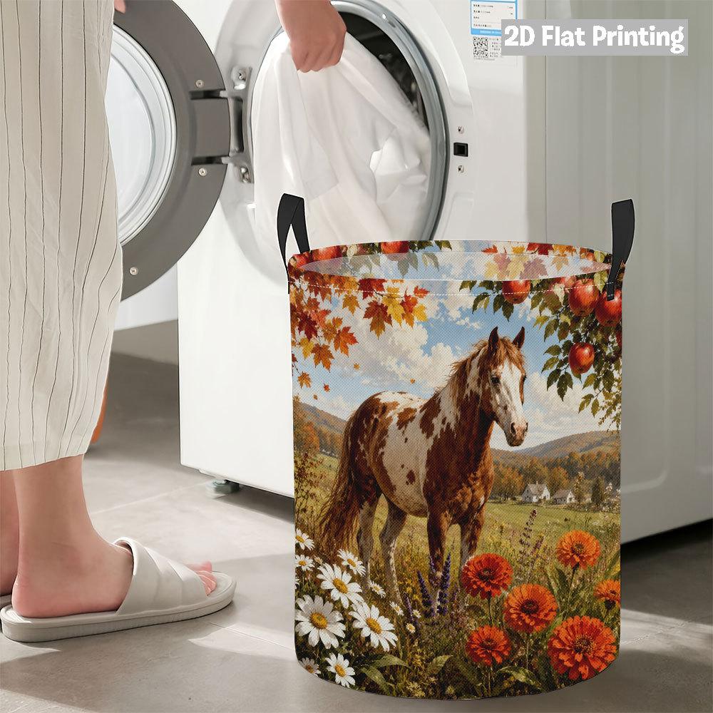 Collapsible Laundry Basket Large Round Waterproof Fabric Hamper Dirty Clothes Storage Bin Toy Organizer with Handles