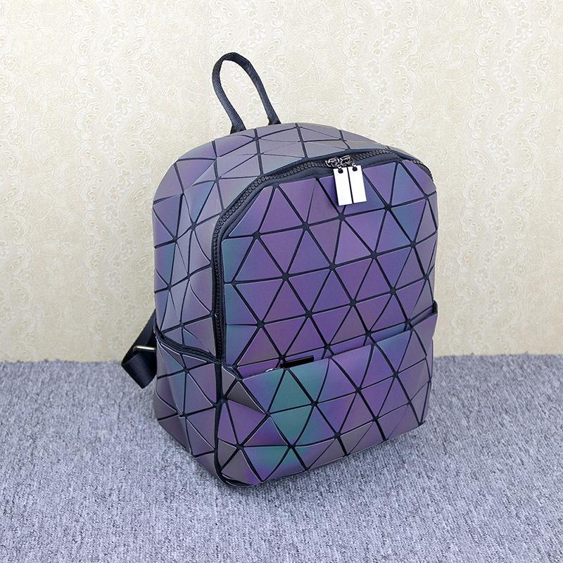 Rhombus Backpack Women's Geometric Rhombus Luminous Color-changing Material Student Schoolbag Korean Version of Male and Female Couples Backpack