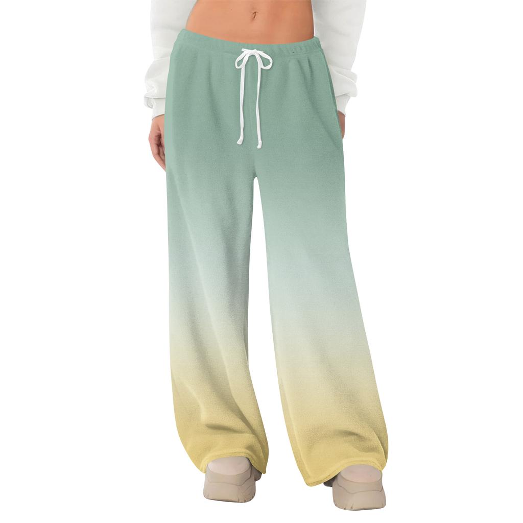 Women's Fleece Wide Leg  Elastic Waist Drawstring Loose Pants Drawstring Pajama Pants Sleepwear Trousers