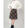 Plus Size Woolen Plaid High Waist A-Line Midi Skirt for Fall/Spring