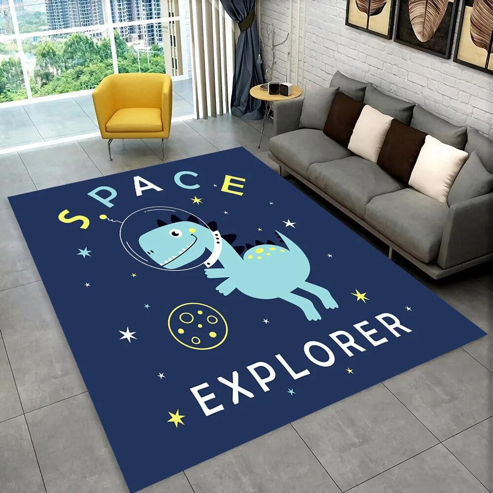 3D Cartoon Dinosaur Space Cute Dino Children Area Rug,Carpet for Living Room Bedroom Sofa Doormat Decoration, Non-slip Floor Mat