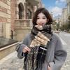 Korean version of premium sense retro long color matching plaid scarf female versatile couple scarf warm thickened shawl student