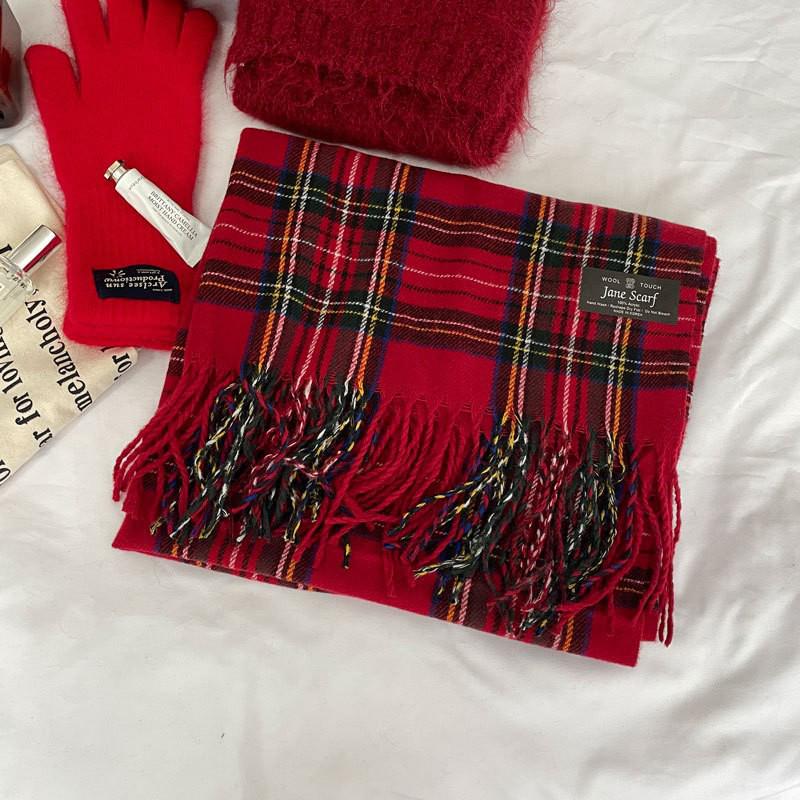 Angola Red Knitted Scarf - Winter Protection, Korean Style, Christmas Shawl for Men & Women