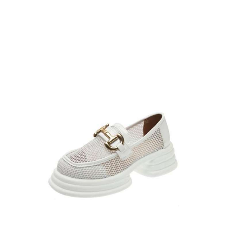 Breathable single shoes women's 2025 summer new British style small leather shoes with one pedal mesh thin thick-soled Doudou loafers