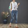 Embroidery Ankle-Length Baggy Jeans Elastic High Waist Capris Lace Up Harem Denim Pants Women  Oversized Pantalon