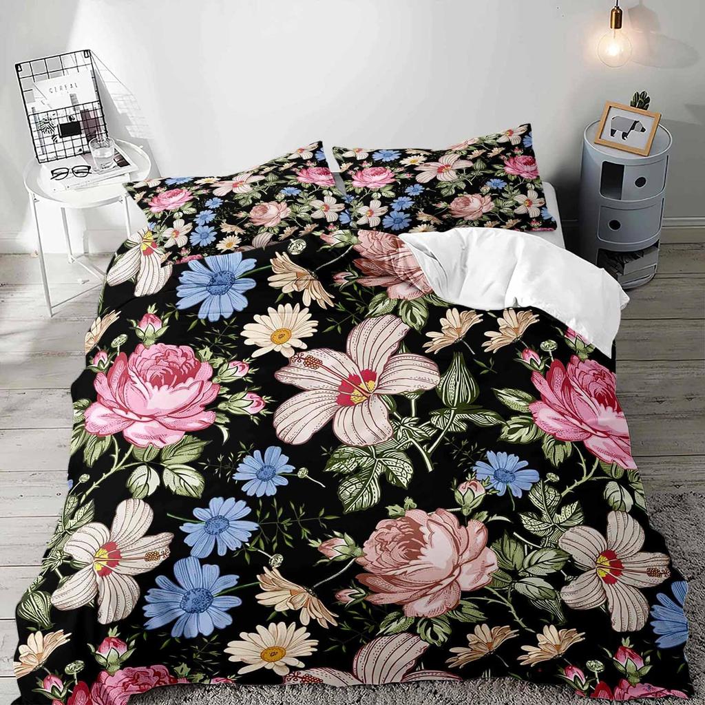 Boho Floral Soft Duvet Cover Set Young Girls Women Rom Quen Beding Set Vintage Buterfly Botanical Blosom Flower Warm Comforter Comfortable Quilt Cover