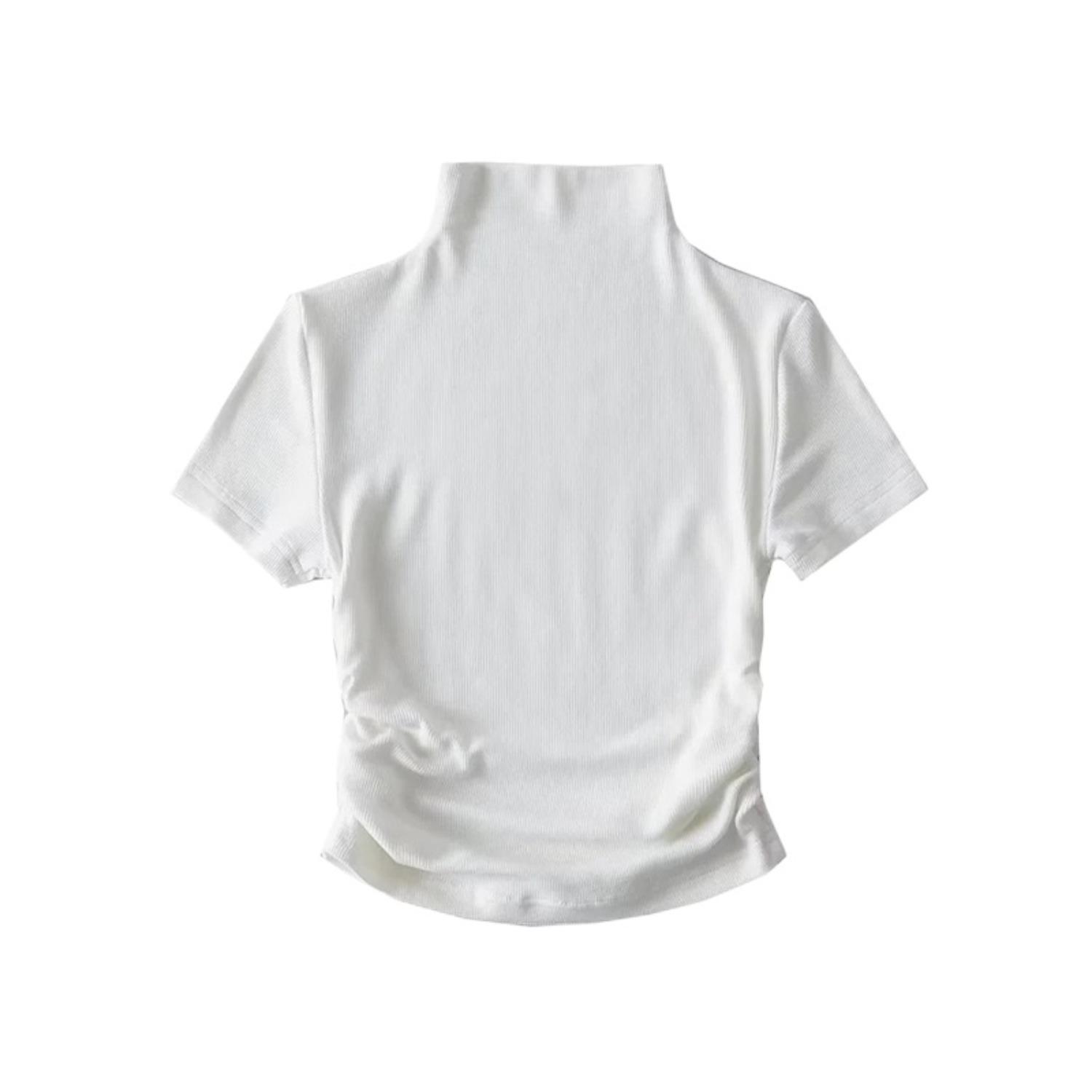 Women s Mock Neck Short Sleeve Crop Top Streetwear Slim Fit Ribbed Knit Tee S