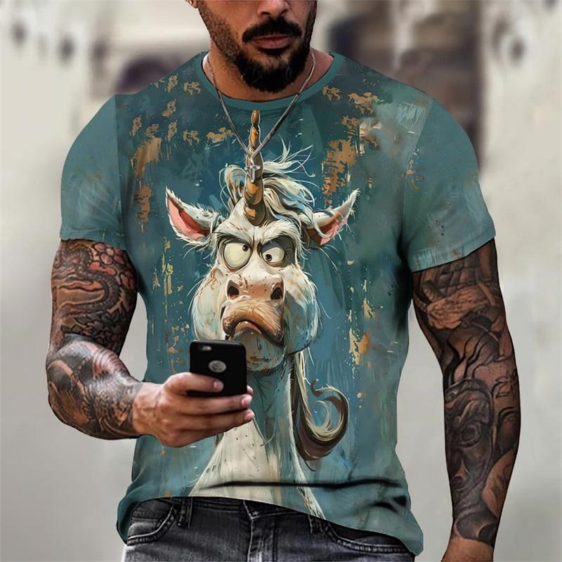 Angry Animal Print T Shirt For Men Casual Short Sleeve Male Oversized Tshirts Streetwear Men's Crew Neck Oversized T-Shirts