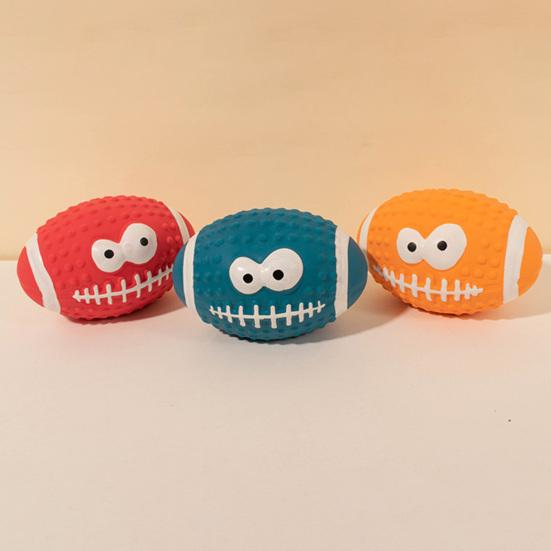 Creative Vibrant Color Squeaky Dog Pete Ball Cartoon Latex Smile Pattern Rugby Dog Toy Bite Resistant Soft Bouncy Grinding Ball Toy
