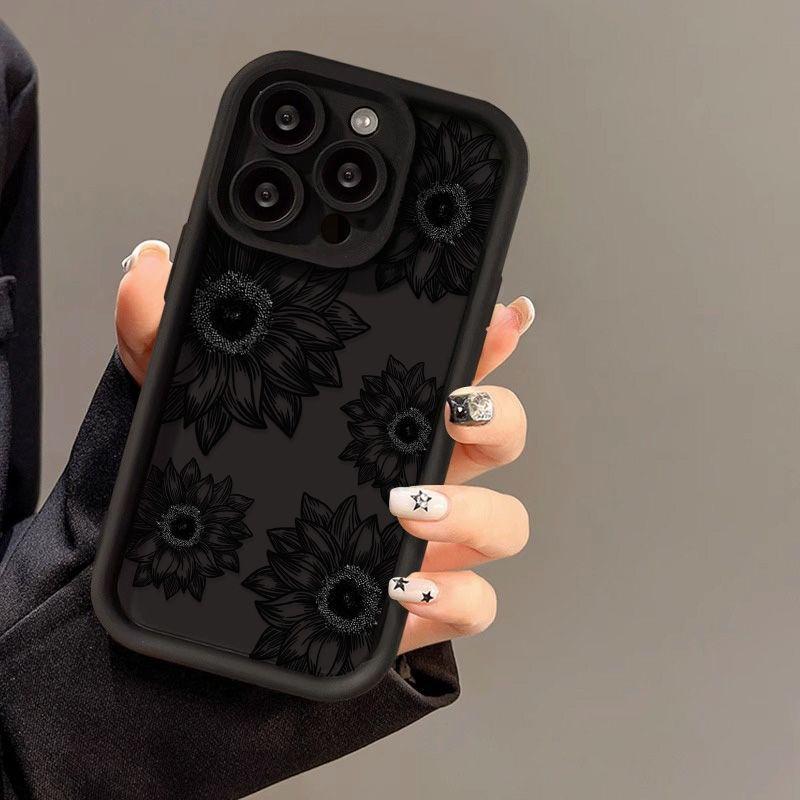 Black Sunflower for iPhone17 ProMax Case 16 Apple 17 Scrub 14/15 Premium 13