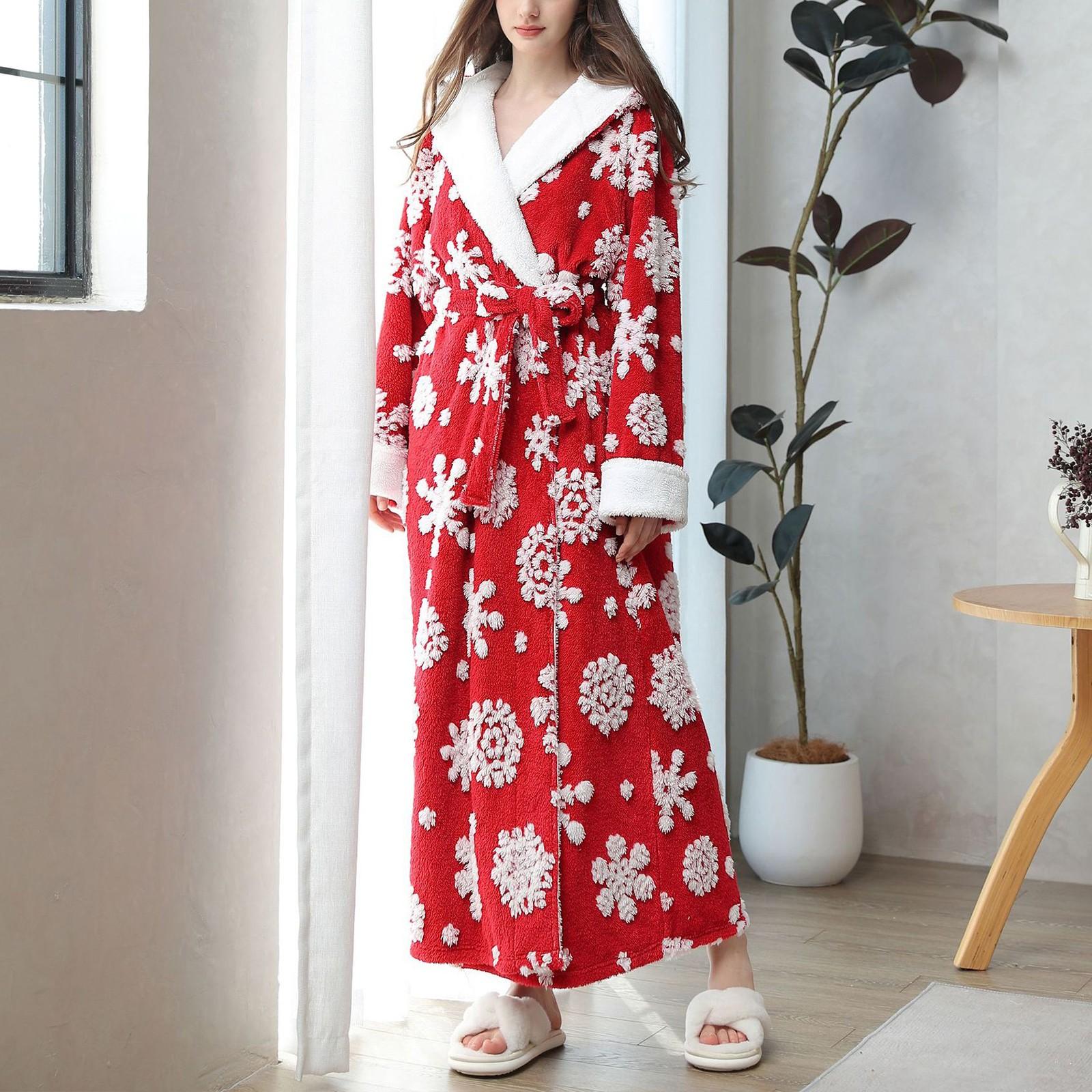 

Новий халат. Розкішний різдвяний халат для жінок, зимовий теплий жіночий домашній одяг великого розміру з катіонним жаккардом і капюшоном. L