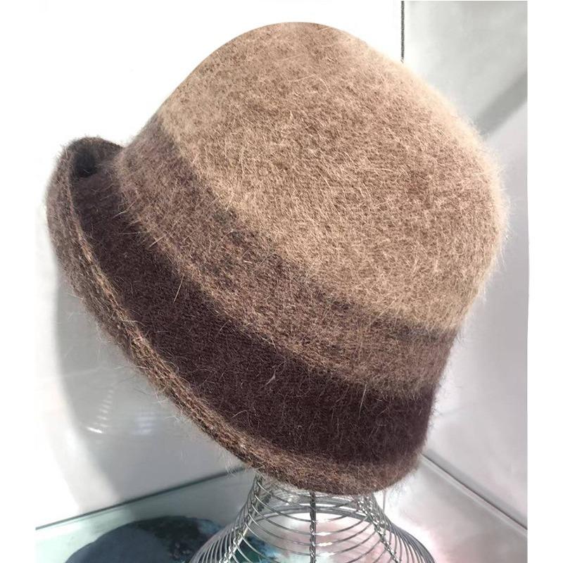 

Ангоровая шляпа-рыбачка для женщин на осень и зиму, вязаная шляпа из австралийской шерсти, трендовая шляпа-горшок с контрастными полосками