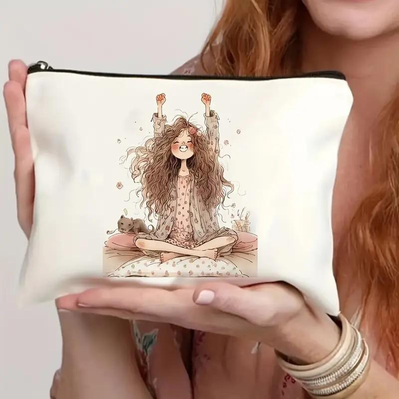 Cat, Strawberry Girl, Friendship Pattern, Travel Supplies Bag, Waterproof Polyester Zipper Bag, Cosmetics, Accessories