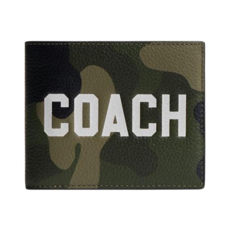 

COACH ogo printed logo leather wallet, same style for men and women, camouflage color camouflage color коричневый