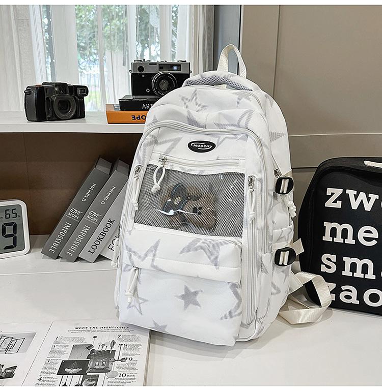 Schoolbag Star Printed Transparent Backpack Junior High School Student Teen Campus Large Capacity High Value School Bag Unisex