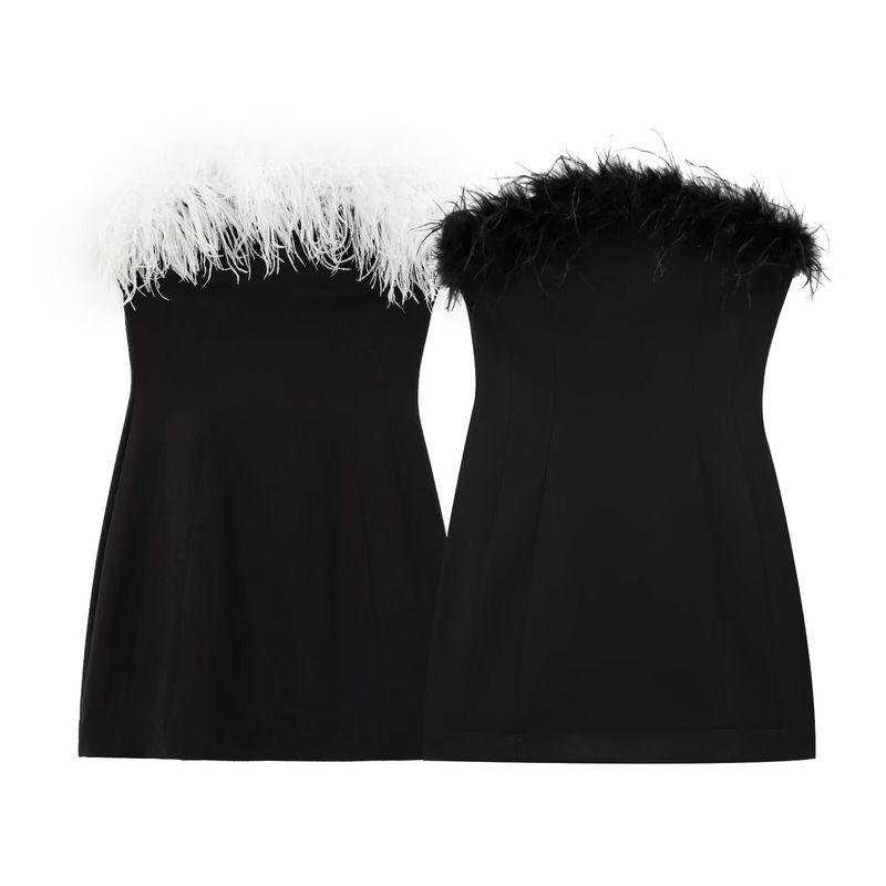 Kaslead New Arrival Women's Clothing Fashion Style Fashion Minimalist Silm Feather Elastic Dress 4772226