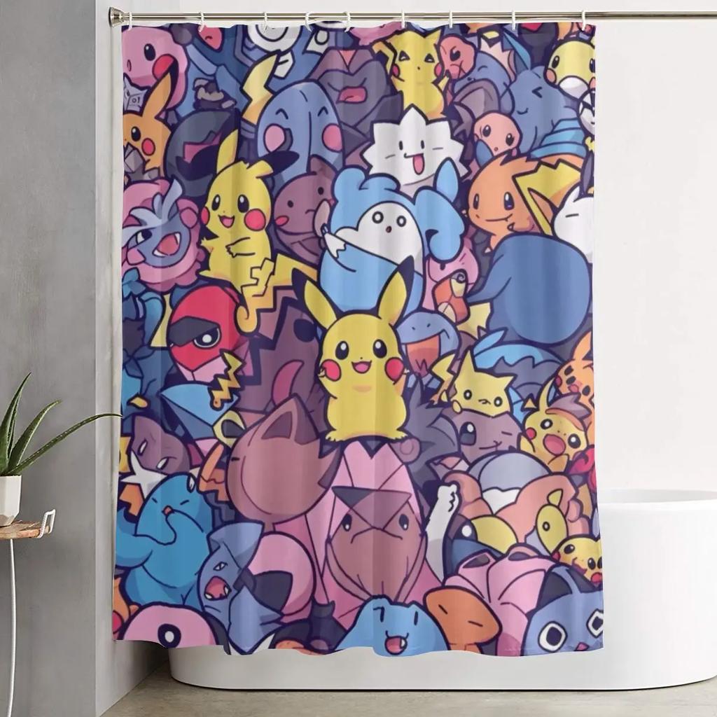 Kreslené postavičky Pokémonů Squirtle Sprchový závěs pro koupelnovou výzdobu Lehké sady sprchových závěsů 60X72 palců s háčky