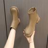 Fashion Round Toe Mid Heel Short Boots for Women Shoes Autumn/winter with/Without Plush Rear Zipper Soft Sole Slim Boot Zapatos Mujer