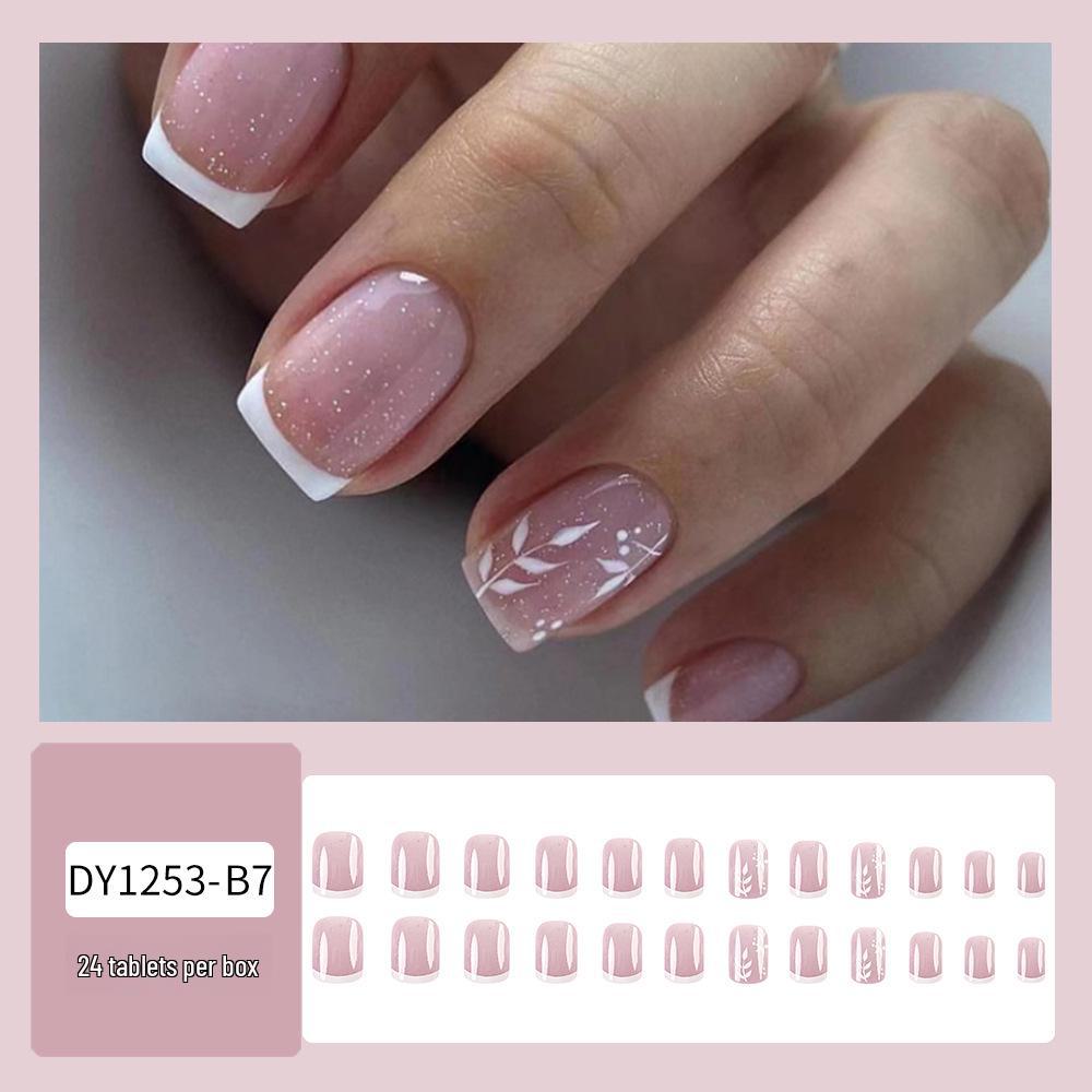 

Наклейки для ногтей в стиле френч с белыми листьями — модные и удобные накладные ногти