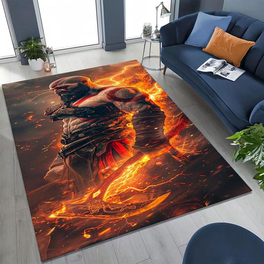 Tappeto Classici God of War Kratos Gioco 3A Tappeto per Giocatori per Camera da Letto Soggiorno Divano Casa Zerbino Decorazione, Tappetino Antiscivolo Grande per Giochi per Bambini