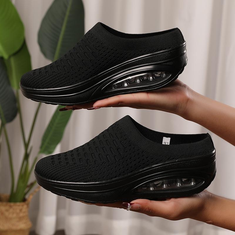 

Модные женские летние сандалии, сетчатые мюли, дышащая обувь, однотонные, на плоской подошве, повседневные слипоны, кроссовки, дышащая обувь из летящей тканой сетки для ходьбы 35 чёрный
