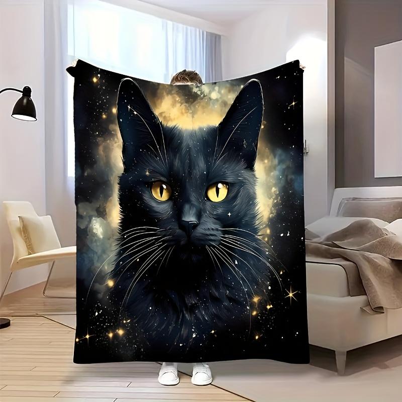 Cartoon black cat-themed pattern Flannel printed blanket suitable for all seasons suitable for living room office sofa travel