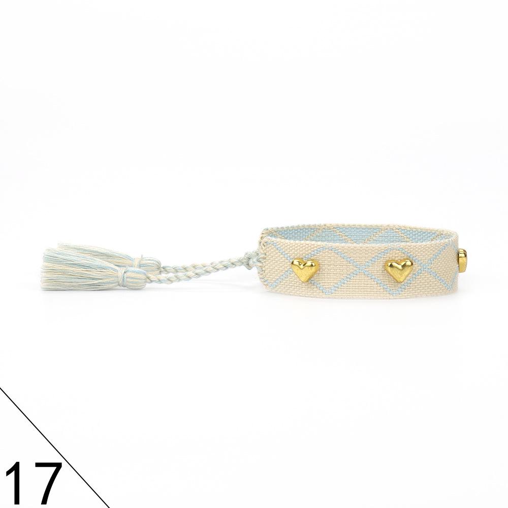 European and American Rivet Metal Heart Tassel Woven Bracelet for Women