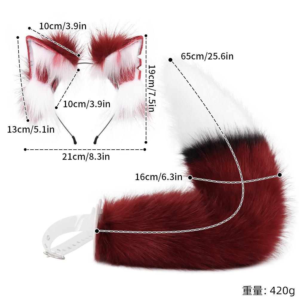 A simulated suit with earrings, fox ears, headbands, fox tail, plush beast ears, and beast tail.