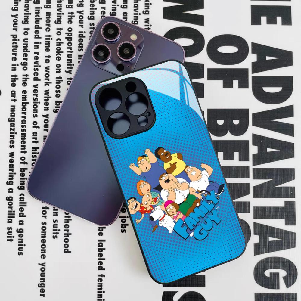 Family Peter Griffin Cartoon Phone Case for Iphone 16 15 14 12 11 13 Pro Max Mini 8 X Xr Xs Puls Black Glass Cover