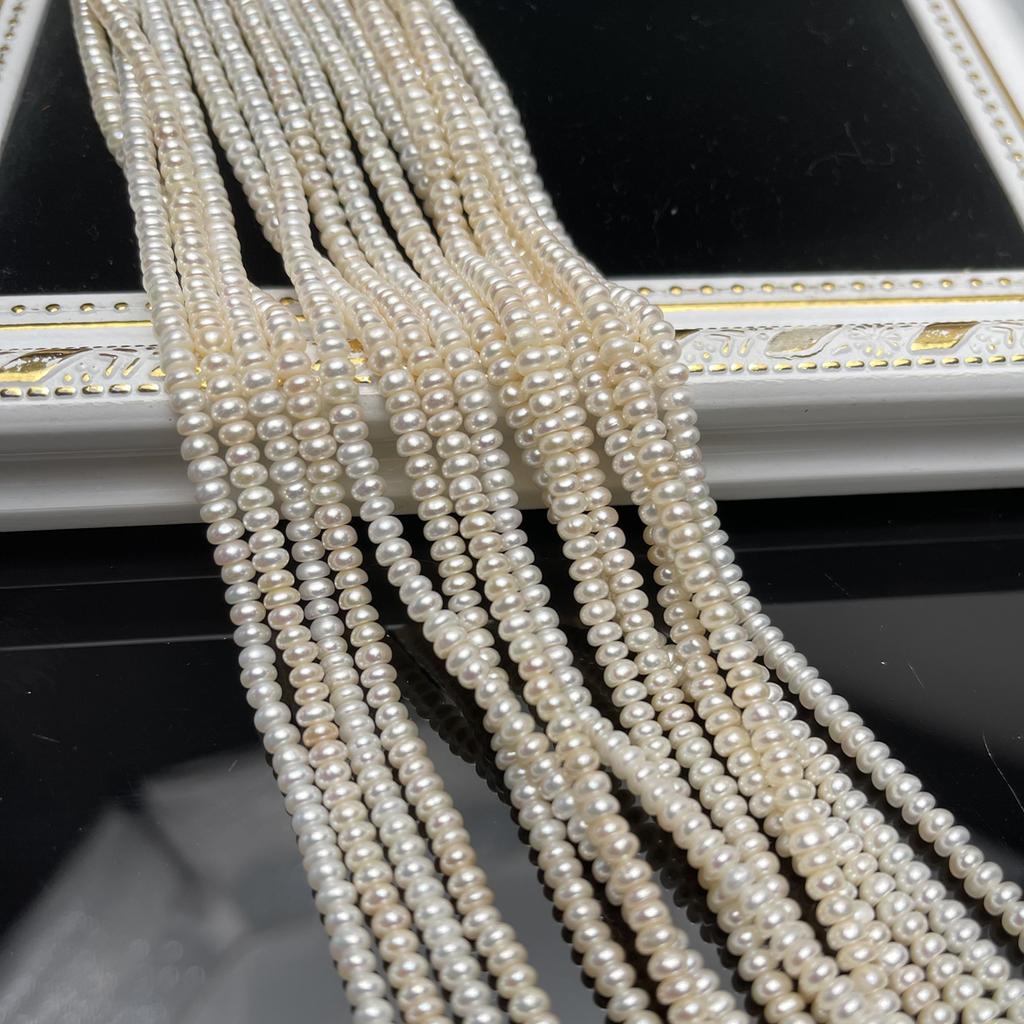 1String, White Natural Freshwater Pearls, Handmade Flat Pearl Beads for Jewelry Making DIY Necklaces Crafts (Beads 3-4mm, Length 36cm)