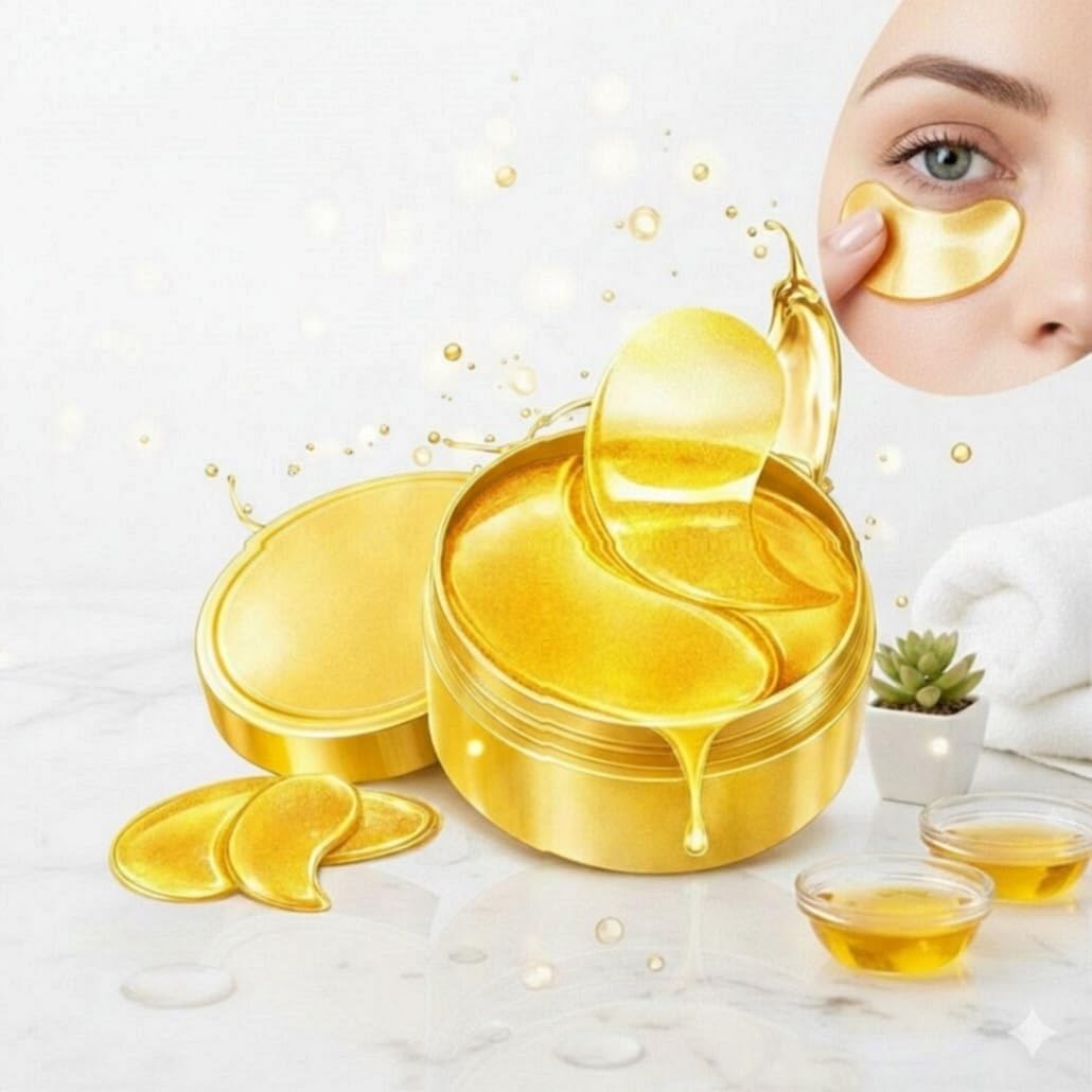 ZILLTOYIN 24-каратные золотые маски для глаз от темных кругов и отеков 60 шт., Гелевая маска для глаз Уход за кожей - Патчи под глаза для лечения отеков под глазами, Гель под глаза