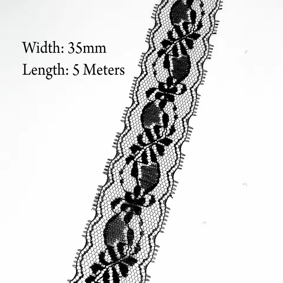 5 Meters White & Black Lace Ribbon Assorted Floral Trims for Gift Wrapping Christmas Wedding Decor DIY Crafts Sewing Accessories