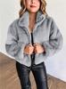 2025 European & American Women's Plush Faux Fur Zipper Cardigan Coat for Autumn & Winter