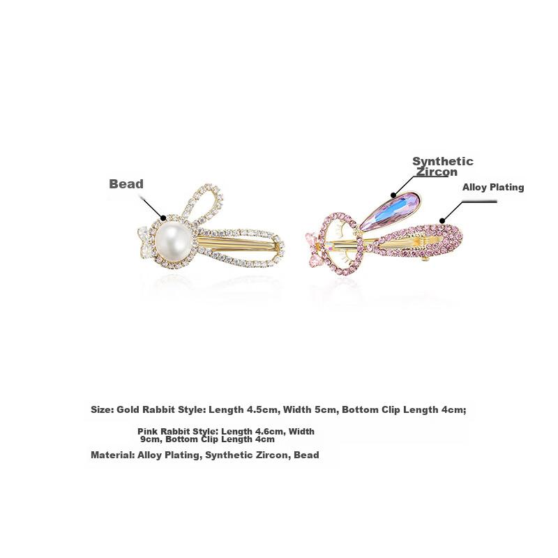 CHIMERA 2-Piece Rhinestone Barrettes, Bunny Hair Clips, Side Clips, Hair Accessories, Hairpins