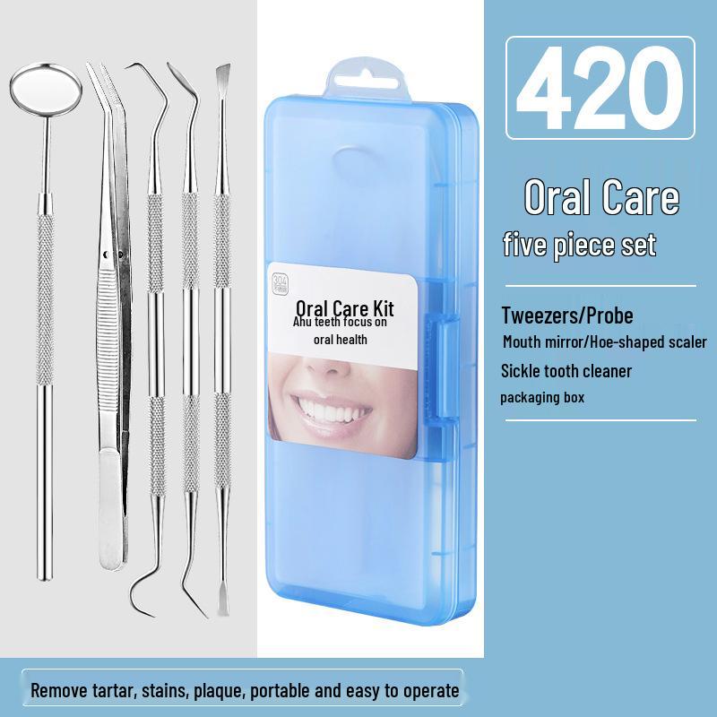 Dental Oral Care Tool Set: Stainless Steel Mouth Mirror, Probe, Tartar Remover, Toothpick