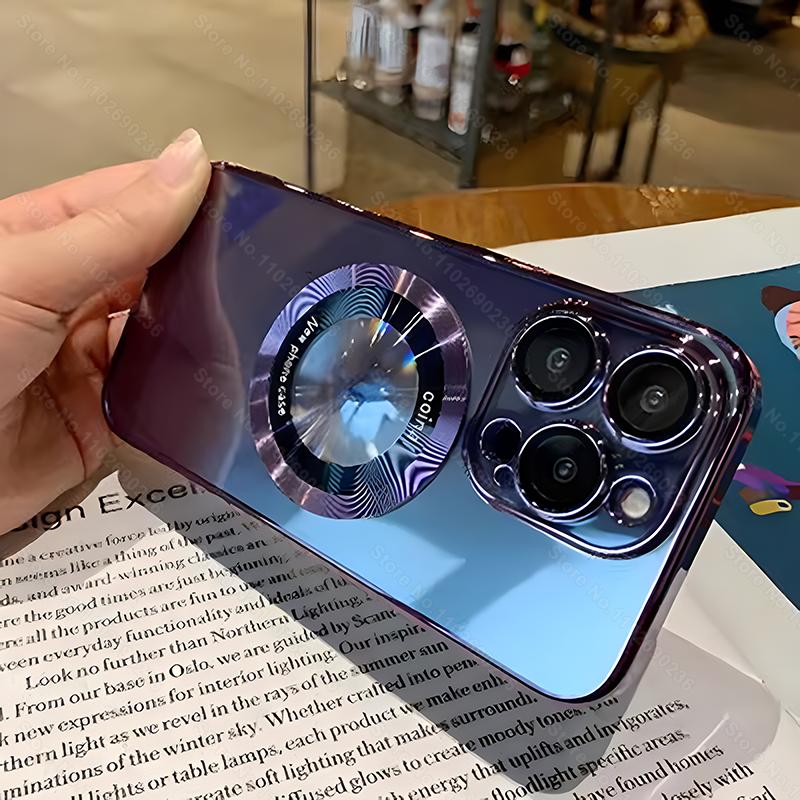 Luxury Plating For Magsafe Magnetic Case For Apple iPhone 15 14 Plus 13 12 11 Pro Max Wireless Charge Transparent Phone Cover